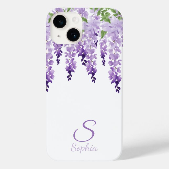 Watercolor Wisteria Personalized Name Monogram Case-Mate iPhone Case (Back)