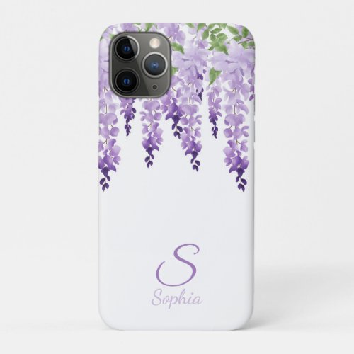 Watercolor Wisteria Personalized Name Monogram iPhone 11 Pro Case