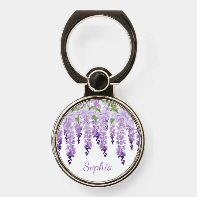 Watercolor Wisteria Personalized Name Phone Ring Stand (Front)