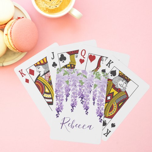 Watercolor Wisteria Personalized Name Poker Cards