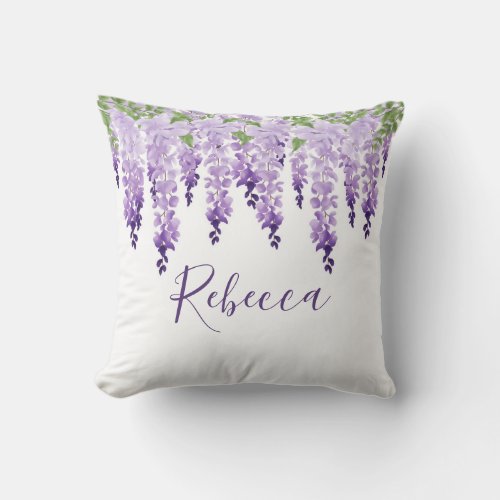 Watercolor Wisteria Personalized Name Throw Pillow