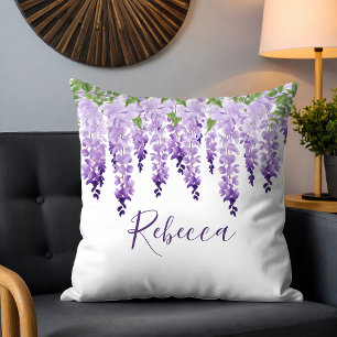 Watercolor Wisteria Personalized Name Throw Pillow