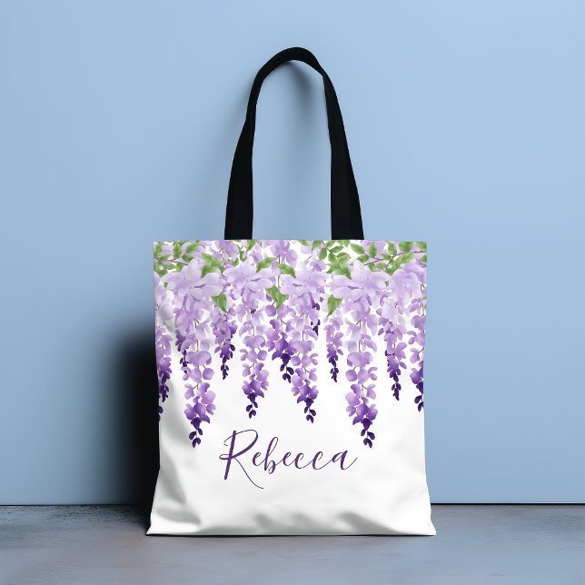Watercolor Wisteria Personalized Name Tote Bag (Creator Uploaded)