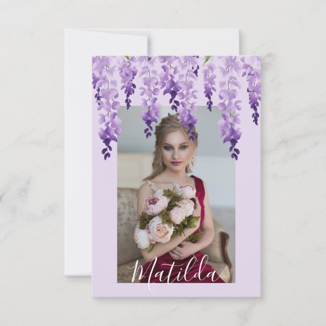 Watercolor Wisteria Photo | Bat Mitzvah Thank You Card (Front)