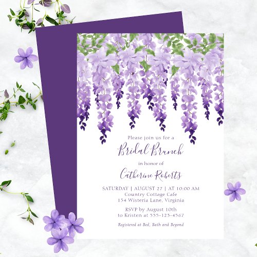 Watercolor Wisteria Purple Floral Bridal Brunch Invitation