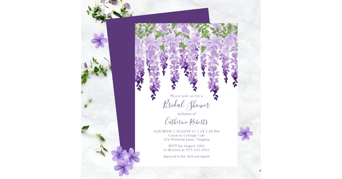 Watercolor Wisteria Purple Floral Bridal Shower Invitation