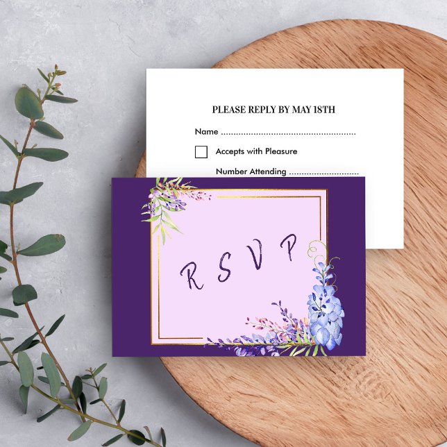 Watercolor Wisteria Purple Lavender Floral RSVP Card (RSVP Card from my Purple Wisteria Quinceanera Collection
)