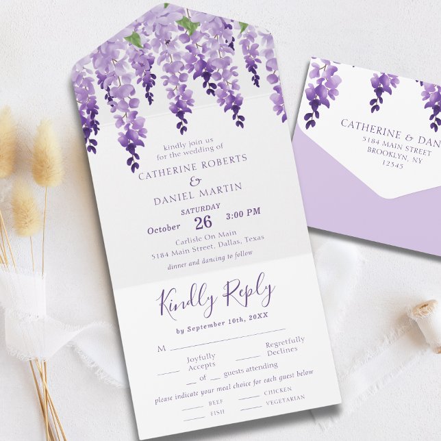 Watercolor Wisteria Purple Lilac Floral Wedding All In One Invitation (Creator Uploaded)