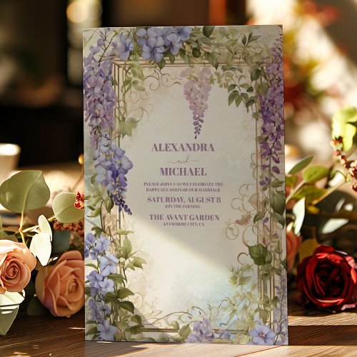 Watercolor Wisteria Purple Lilac Floral Wedding Invitation