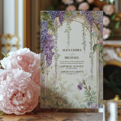 Watercolor Wisteria Purple Lilac Floral Wedding Invitation