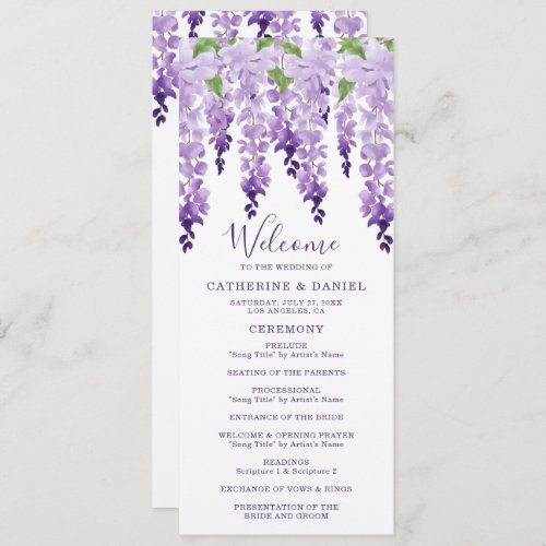Watercolor Wisteria Purple Lilac Floral Wedding Program