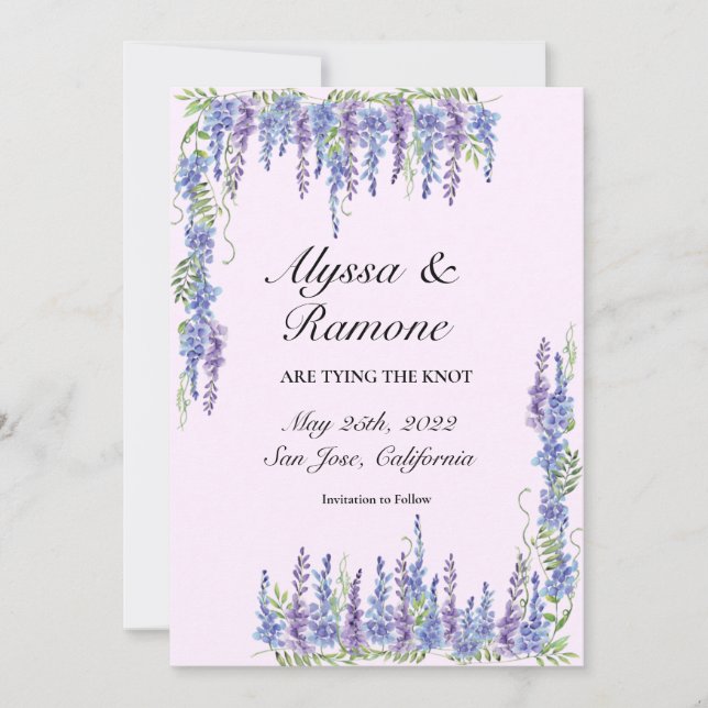 Watercolor Wisteria Purple Save the Date (Front)