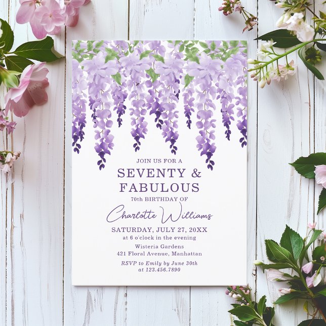 Watercolor Wisteria Seventy & Fabulous Floral Chic Invitation (Creator Uploaded)