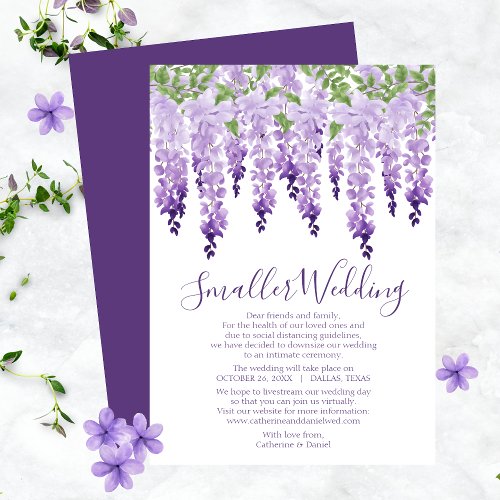 Watercolor Wisteria Smaller Wedding Change of Plan Holiday Card