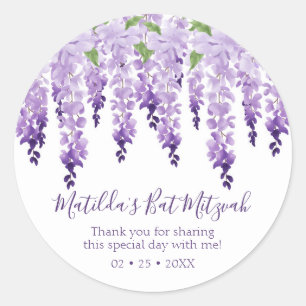 Watercolor Wisteria Thank You Bat Mitzvah Classic Round Sticker