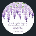 Watercolor Wisteria Thank You | Bat Mitzvah Classic Round Sticker<br><div class="desc">This design features elegant watercolor wisteria flowers in soft lavender and purple with green leaves on a white background with your Bat Mitzvah thank you message and the date below. Personalize by editing the text in the text boxes. Designed for you by Evco Studio www.zazzle.com/store/evcostudio #mitzvah #batmitzvah #eventplanner #mazeltov #jewish...</div>