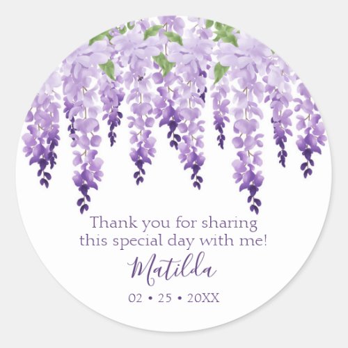 Watercolor Wisteria Thank You  Bat Mitzvah Classic Round Sticker