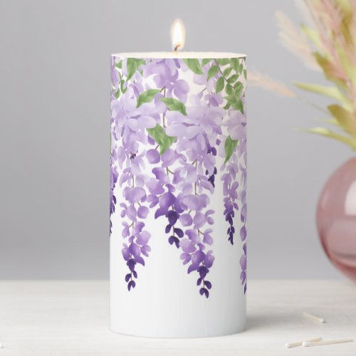 Watercolor Wisteria Wedding Celebration Party Pillar Candle