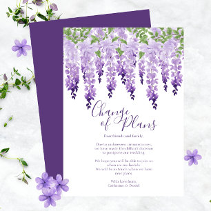 Watercolor Wisteria Wedding Change of Plans Holiday Card