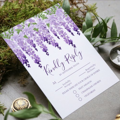 Watercolor Wisteria Wedding Meal Choice RSVP Card