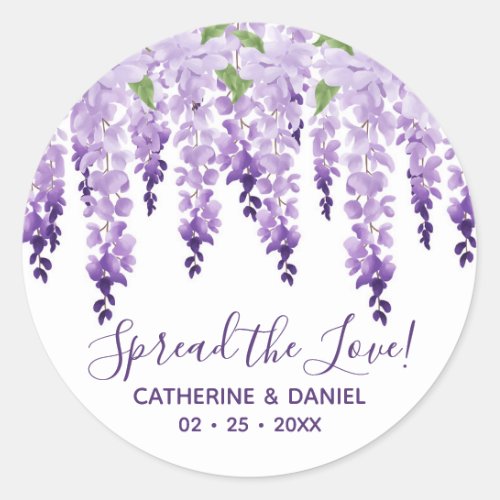 Watercolor Wisteria Wedding Spread The Love Script Classic Round Sticker