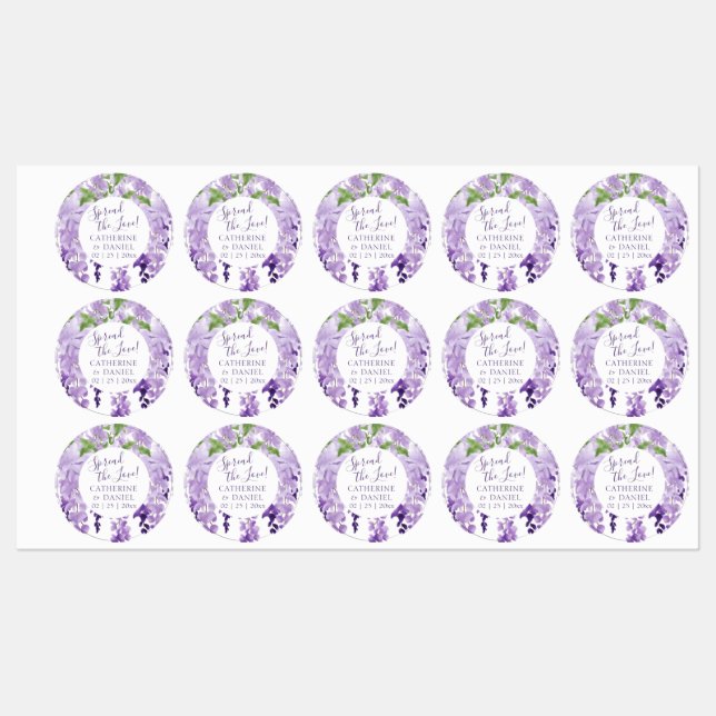 Watercolor Wisteria Wedding Spread The Love Script Labels (Sheet)