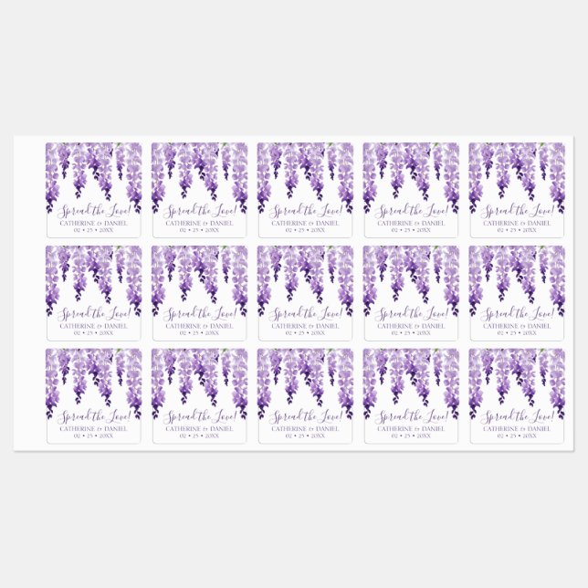 Watercolor Wisteria Wedding Spread The Love Script Labels (Sheet)