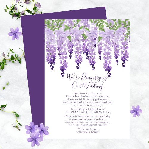 Watercolor Wisteria Were Downsizing Our Wedding Holiday Card