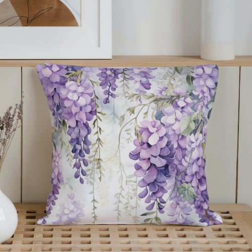 Watercolor Wisteria Whispers Throw Pillow