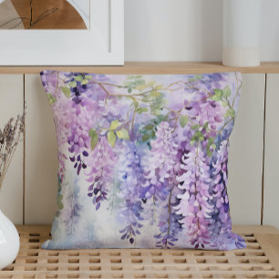 Watercolor Wisteria Whispers Throw Pillow