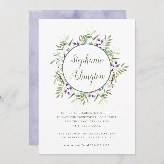 Watercolor Wisteria Wreath Bridal Shower Invite (Front/Back)