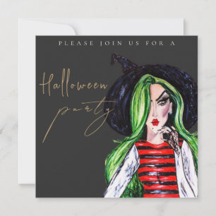 Watercolor Witch Adult Halloween Party Invitation