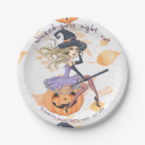 Watercolor witch Halloween bachelorette party Paper Plates