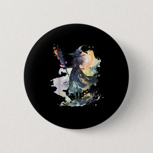 Watercolor Witch Halloween Fall Autumn Art Paintin Button