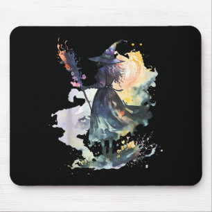 Watercolor Witch Halloween Fall Autumn Art Paintin Mouse Pad