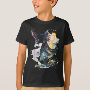 Watercolor Witch Halloween Fall Autumn Art Paintin T-Shirt