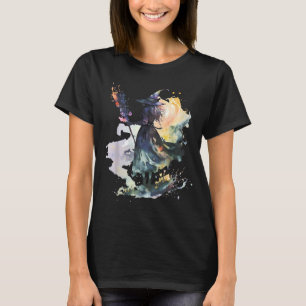 Watercolor Witch Halloween Fall Autumn Art Paintin T-Shirt