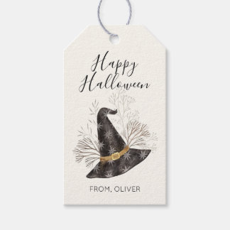 Watercolor Witch Hat Happy Halloween Gift Tags
