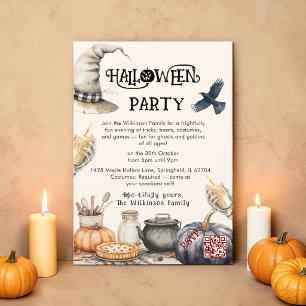 Watercolor Witch Hat Skeleton Halloween Gathering  Invitation