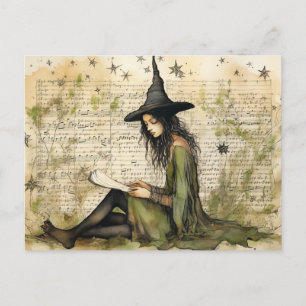 Watercolor Witch Vintage Papers  Postcard