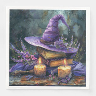 Watercolor Witch's Hat with Florals for Decoupage Paper Dinner Napkins