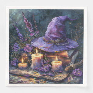 Watercolor Witch's Hat with Florals for Decoupage Paper Dinner Napkins