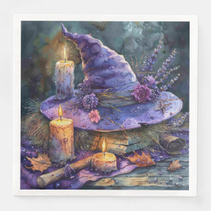 Watercolor Witch's Hat with Florals for Decoupage Paper Dinner Napkins