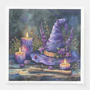 Watercolor Witch's Hat with Florals for Decoupage Paper Dinner Napkins
