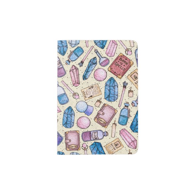 Watercolor Witchy Pattern Passport Holder (Front)