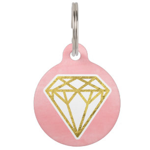 Watercolor with Gold Foil Diamond Pet ID Tag