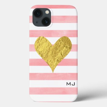 Watercolor With Gold Foil Heart Iphone 13 Case by byDania at Zazzle