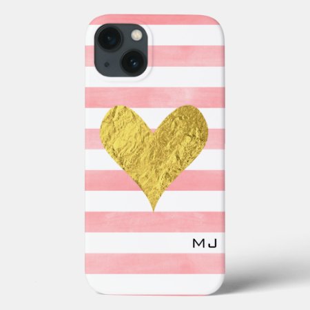 Watercolor With Gold Foil Heart Iphone 13 Case