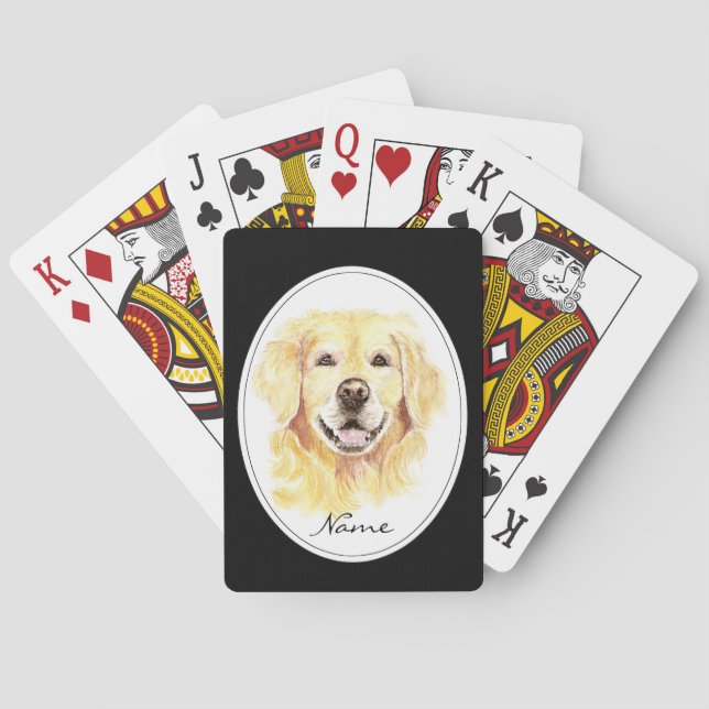 Watercolor with Golden Retriever custom Name Poker Cards (Back)