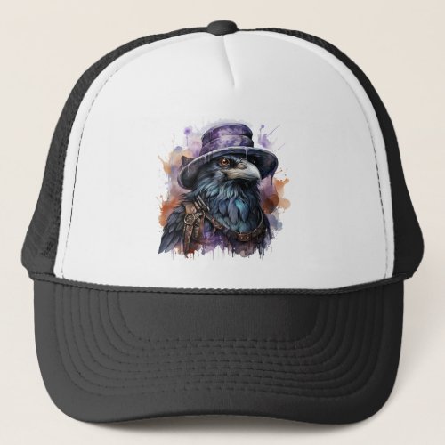 Watercolor Wizard Raven Bird Trucker Hat